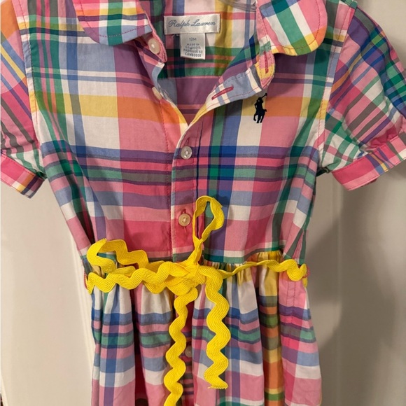 Ralph Lauren Baby Girls Madras Pink Green Plaid Shirt Dress Sz 12 Months - Picture 3 of 10
